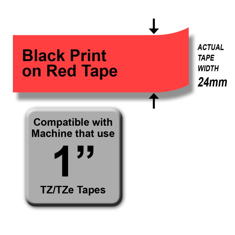 Brother TZe-451 Labelling Tape – Black on Red, 24mm wide Standard Laminated